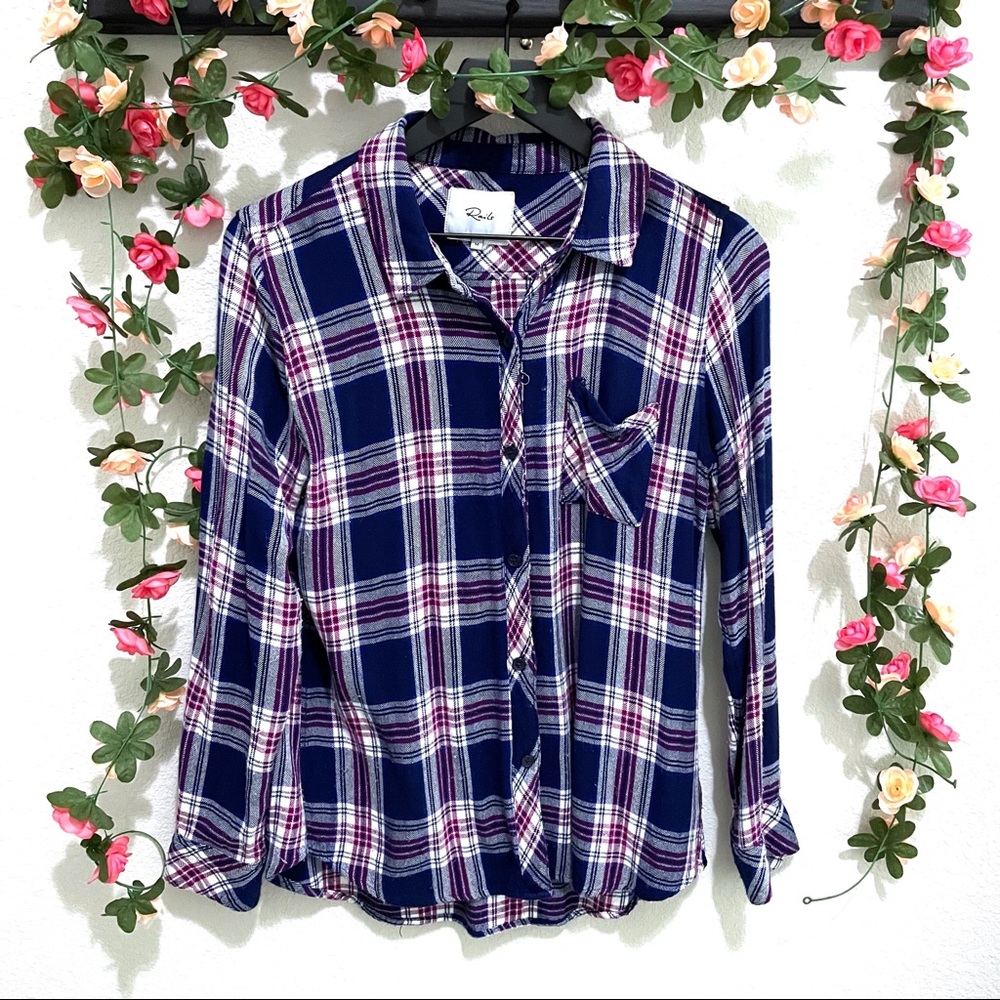 Rails Plaid Button Up Hunter Magenta White and Navy Top Size Medium